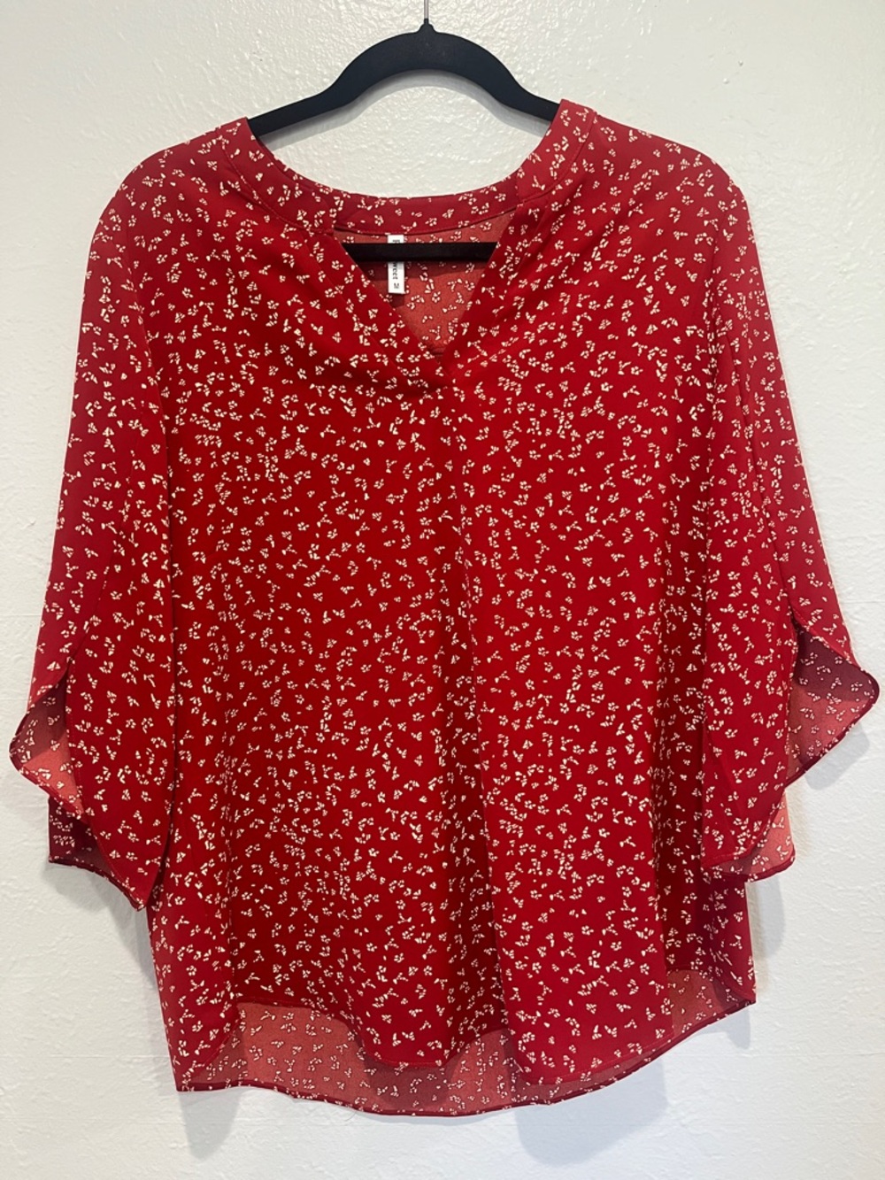 Red Floral V-Neck Women’s Blouse